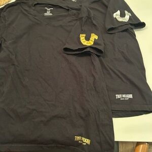 True Religion Black Tee with Gold and Silver Details